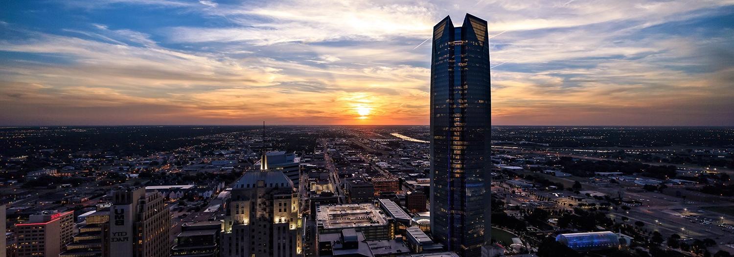 Sunset view of Oklahoma City skyline